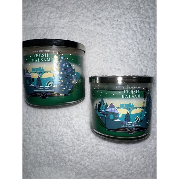 Fresh Balsam 3 Wick Candle x2 Bath & Body Works White Barn Christmas Lot Set NEW - Picture 2 of 15